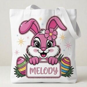 White Tote Bag with Pink Bunny Design